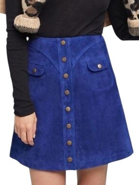 Anthropologie Genuine Suede Button Front Mini Skirt Size 4 70s Retro Look Boho